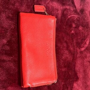 Coach orange  Leather Women's double zipper wallet